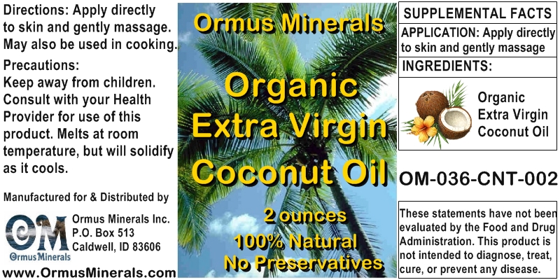 Ormus Minerals Organic Extra Virgin Coconut Oil