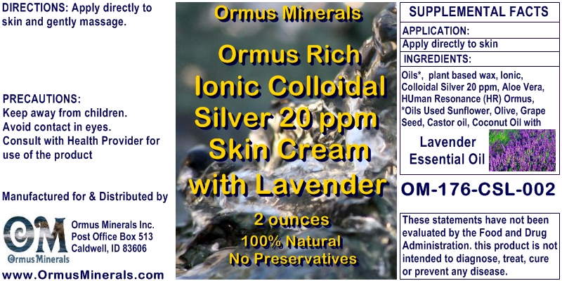 Ormus Minerals Ormus Rich Ionic Colloidal Silver 20 ppm Skin Cream with Lavender