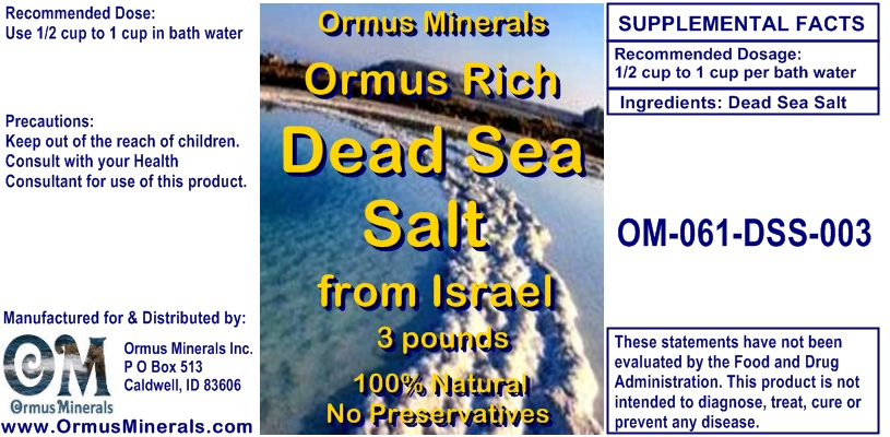 Ormus Minerals Ormus Rich Dead Sea Salt from Israel